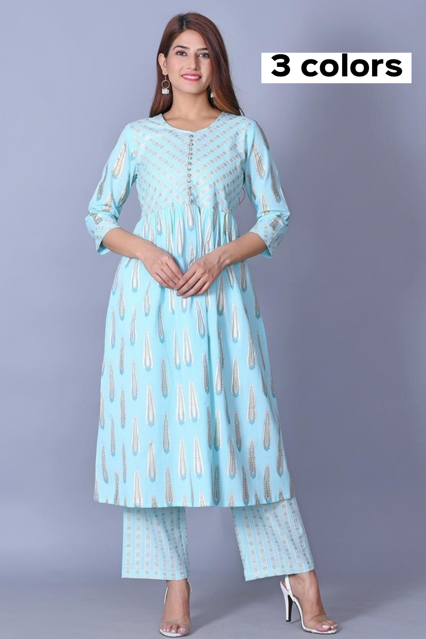 Shae by SASSAFRAS Floral Printed A-Line Kurta with Trousers - Absolutely  Desi